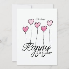 Birthday Card With Pink Heart Balloons And Name Kort