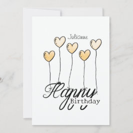 Birthday Card With Yellow Heart Balloons And Name Kort
