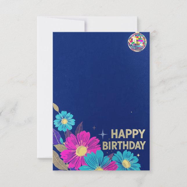 birthday cards blue modern flowers retro kort (Framsida)