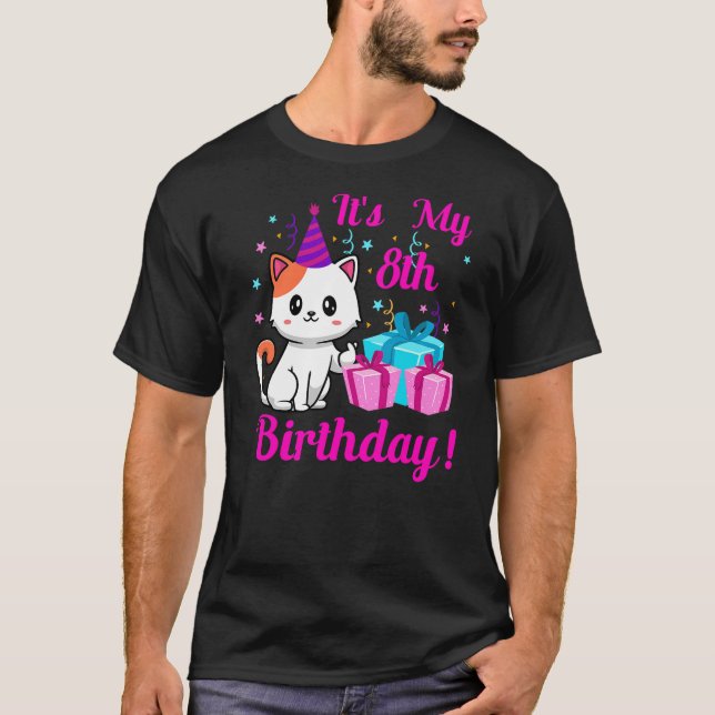 Birthday cat 8 years old Kitten kitty 8th Birthday T Shirt (Framsida)