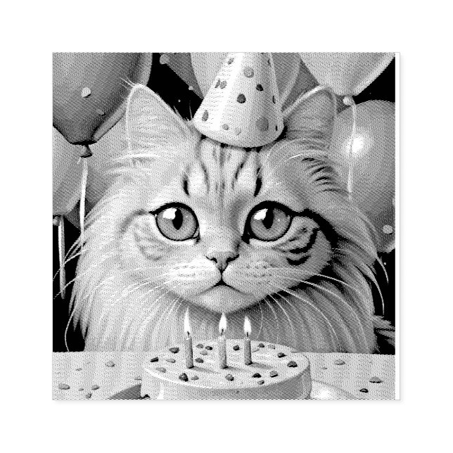 BIRTHDAY CAT GUBBER FRIMÄRKE STÄMPEL (Tryck)