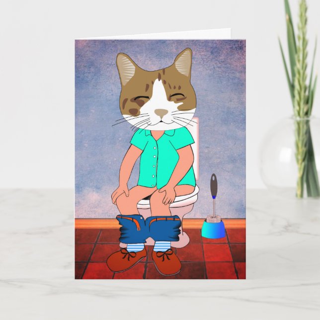 BIRTHDAY CAT PÅ TOILET GREETCARDS KORT (Framsida)