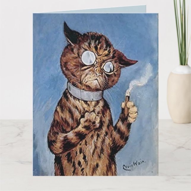 BIRTHDAY CAT PAPPA CIGAR LOUIS WAIN CARD KORT (Framsida)
