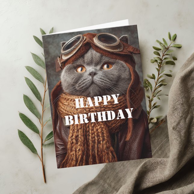 Birthday Cat Pilot Aviator Cool Funny Aviation Kort (Skapare uppladdad)