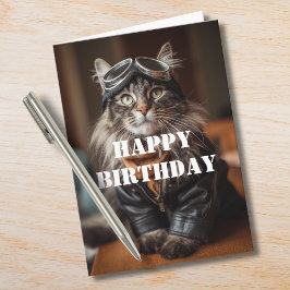 Birthday Cat Pilot Aviator Cool Funny Aviation Kort