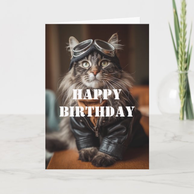 Birthday Cat Pilot Aviator Cool Funny Aviation Kort (Framsida)