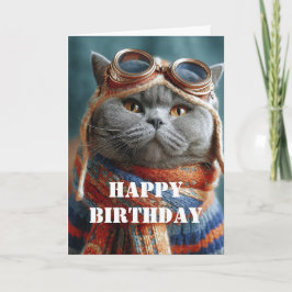 Birthday Cat Pilot Aviator Cool Funny Aviation Kort