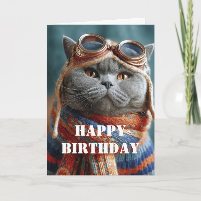 Birthday Cat Pilot Aviator Cool Funny Aviation Kort (Framsida)