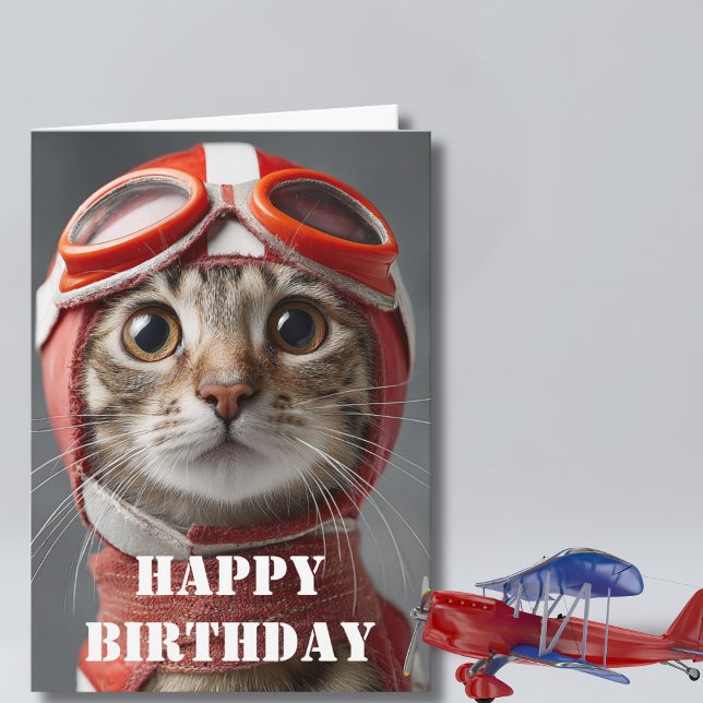 Birthday Cat Pilot  Funny Aviator Cool Aviation Kort (Skapare uppladdad)