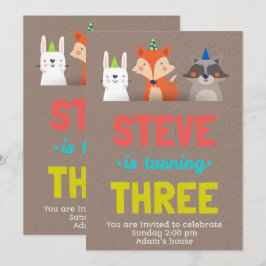 Birthday Celebration Cute Animals Card Art Inbjudningar