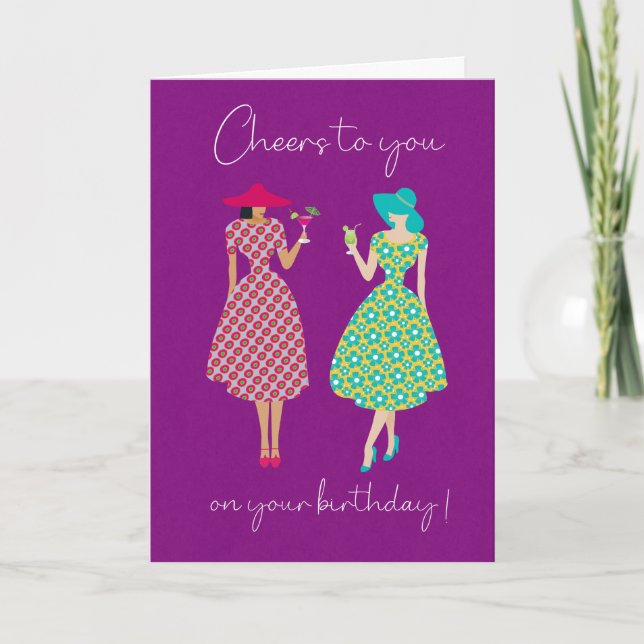 Birthday Cheers Women with Drinks Card Kort (Framsida)