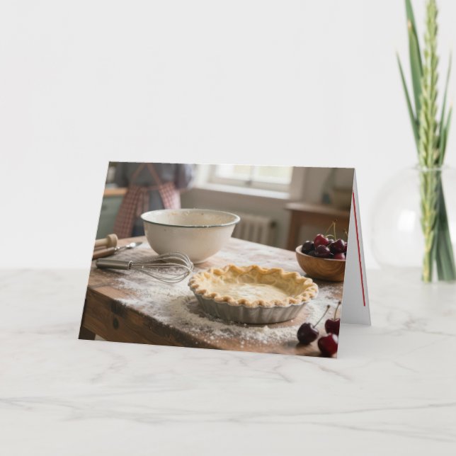 Birthday Cherry Pie In a Retro Kitchen Kort (Framsida)