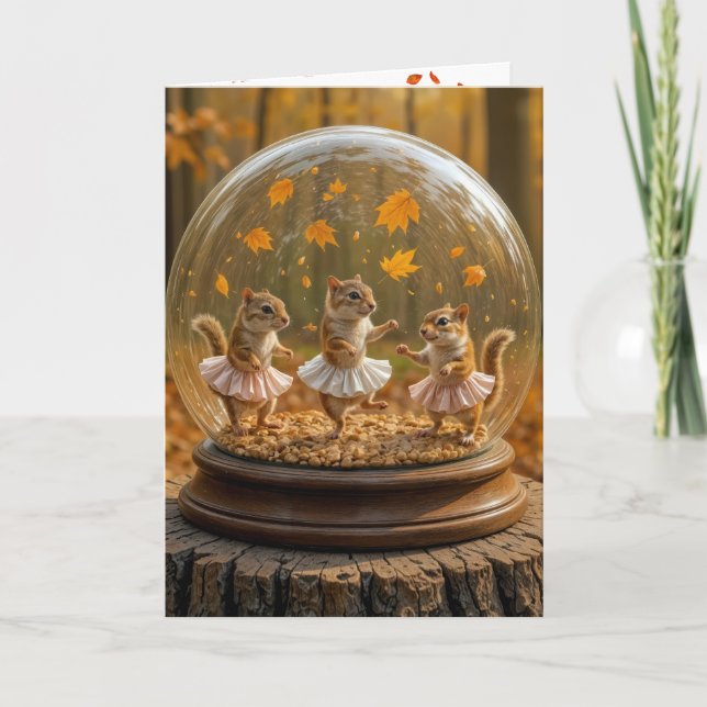 Birthday Chipmunks Dancing In a Glass Globe Kort (Framsida)