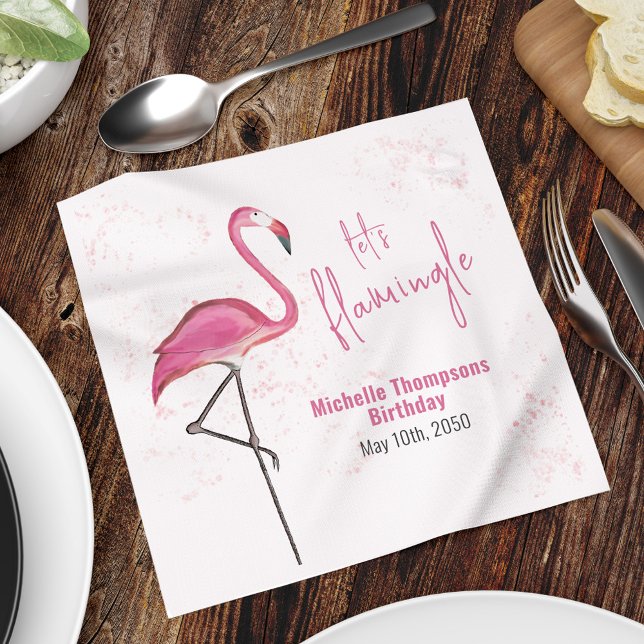 Birthday Cocktail-minimalialist Rosa Flamingo Pappersservett (Birthday pink flamingo cocktail custom napkin.)