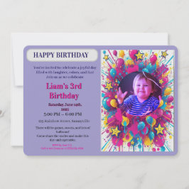 Birthday Colorful Photo Balloon Party Invitation Inbjudningar