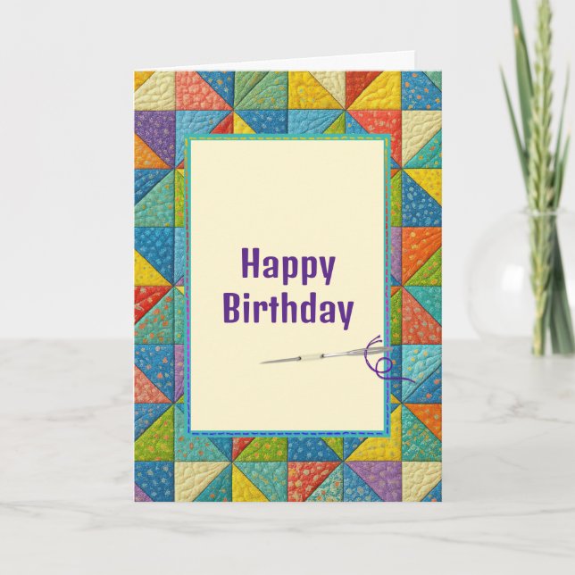 Birthday Colorful Pinwheel Quilt Design Kort (Framsida)