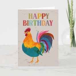 Birthday Colorful Rooster Kort