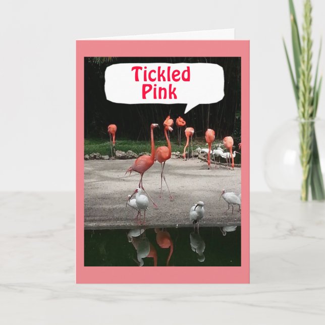BIRTHDAY COMPLIMENT FLAMINGOS ÄR "TICKLED ROSA" KORT (Framsida)