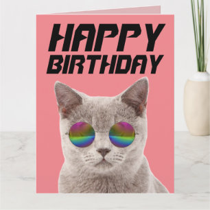 BIRTHDAY COOLA CAT MED STORA UNGLASSER-KARTOR KORT