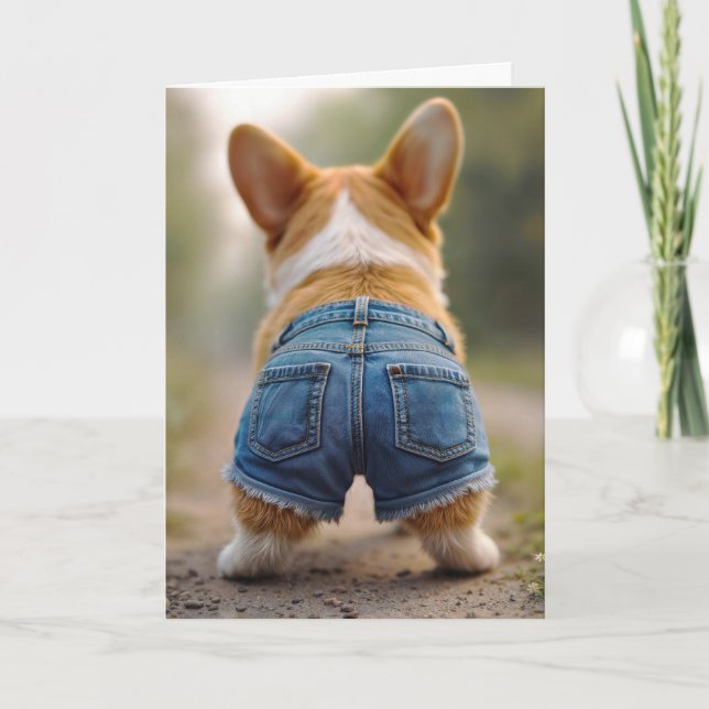 Birthday Corgi Hund Wearing Blue Jean Kort (Framsida)