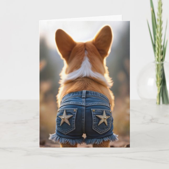 Birthday Corgi Hund Wearing Blue Jean Kort (Framsida)