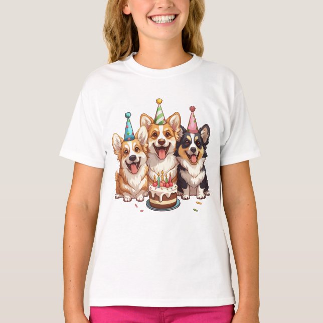 Birthday Corgi Hundar T Shirt (Framsida)