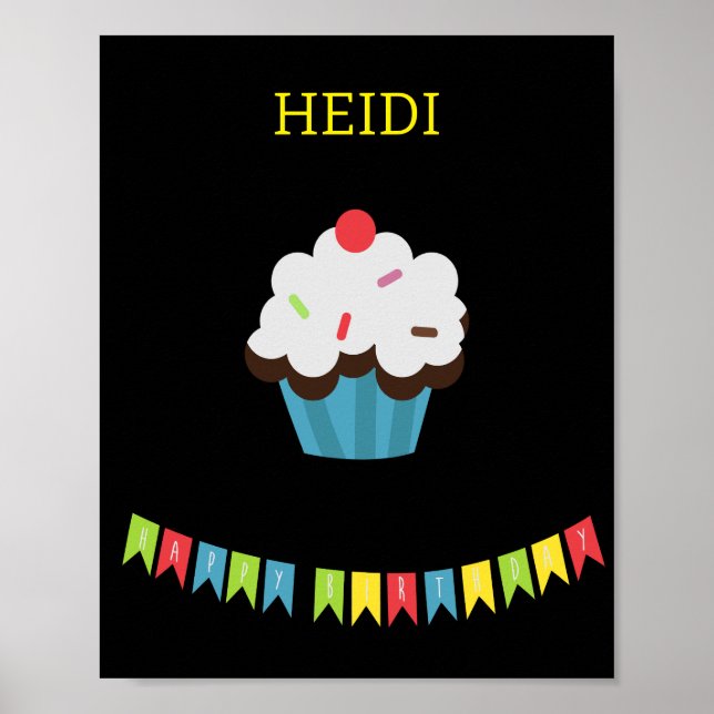 BIRTHDAY CUPCAKE MED PERSONLIG NAMN POSTER (Framsidan)
