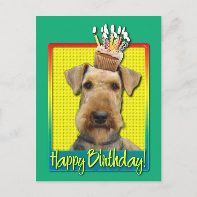 Birthday Cupkaka Airedale Vykort (Framsida)