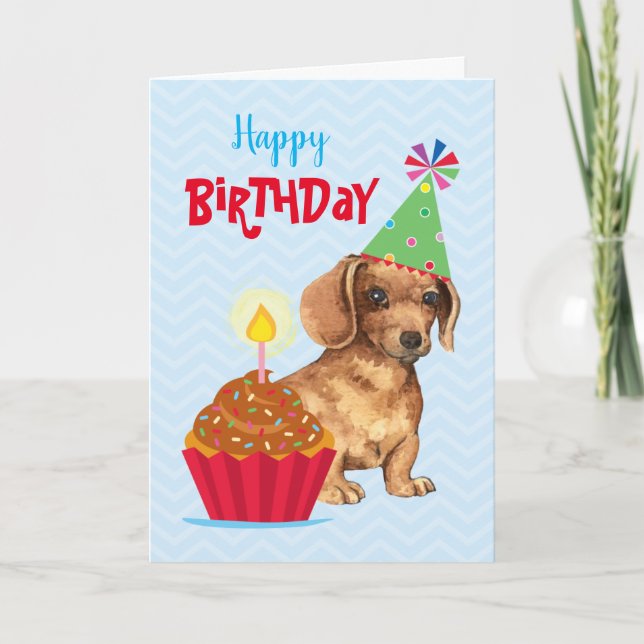 Birthday Cupkaka Dachshund Kort (Framsida)