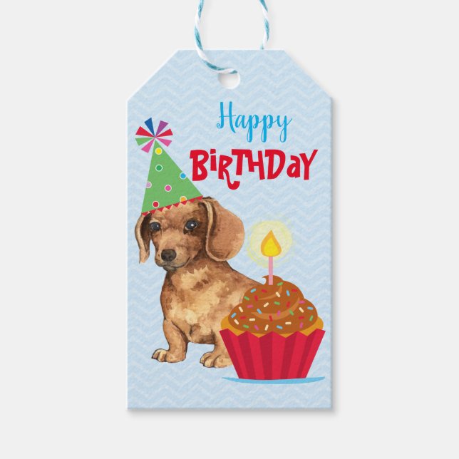 Birthday Cupkaka Dachshund Presentetikett (Framsidan)