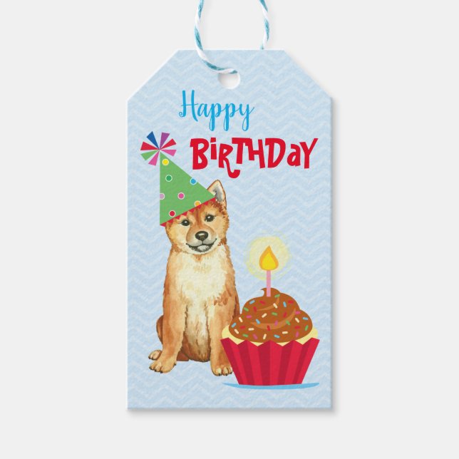 Birthday Cupkaka Shiba Inu Presentetikett (Framsidan)