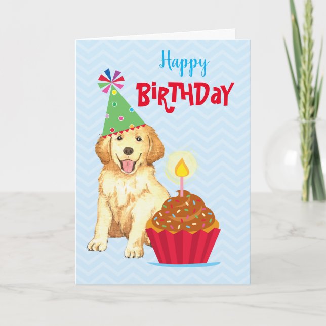 Birthday Cuptårta Golden Retriever Kort (Framsida)