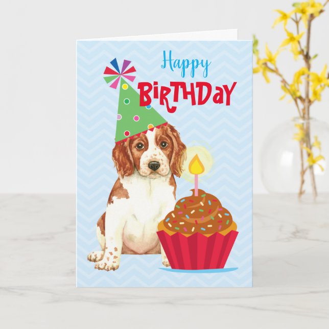 Birthday Cuptårta Welsh Springer Spain Kort (Gul blomma)