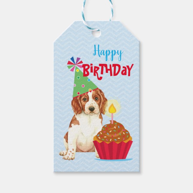 Birthday Cuptårta Welsh Springer Spain Presentetikett (Framsidan)
