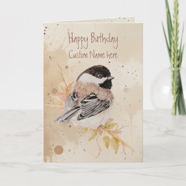 Birthday Custom Name Chickadee Bird Kort (Framsida)