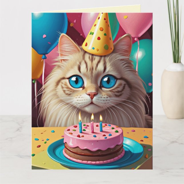 BIRTHDAY CUTE CAT CAKE Greeting Card Kort (Framsida)