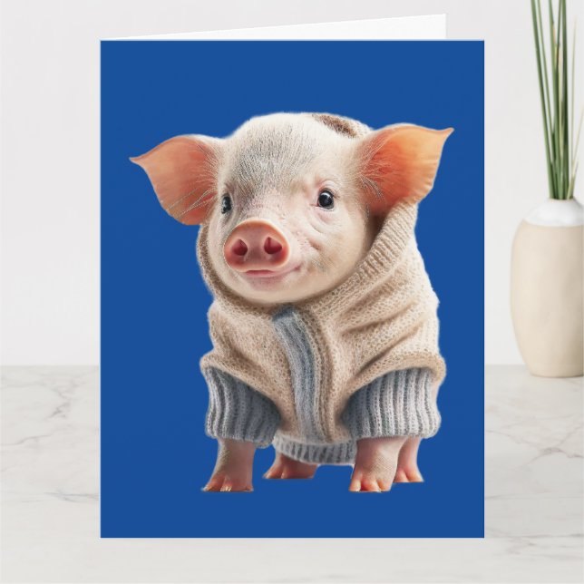 BIRTHDAY CUTE PIG HELLO GREETING CARD KORT (Framsida)