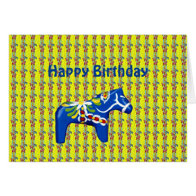Birthday Dala Horse Hälsningskort (Framsidan Horizontal)