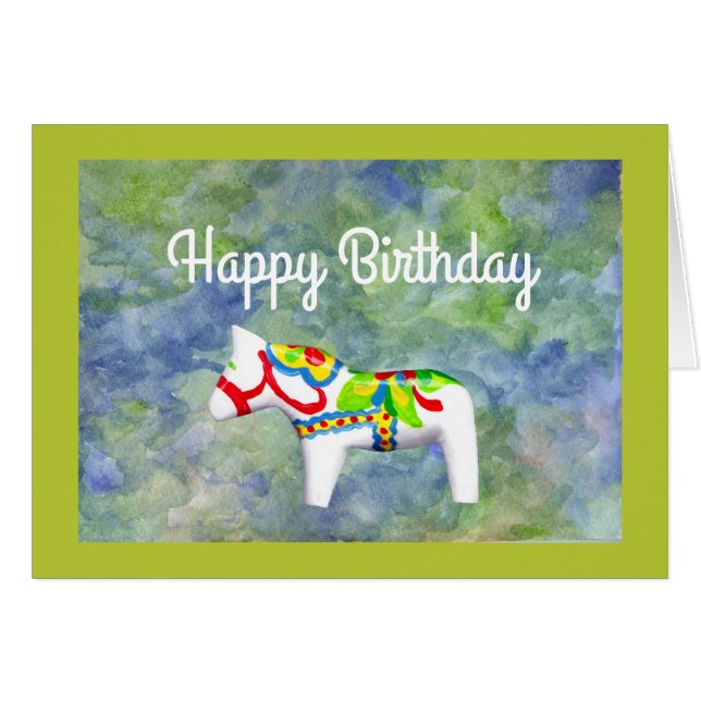 Birthday Dala Horse Hälsningskort (Framsidan Horizontal)