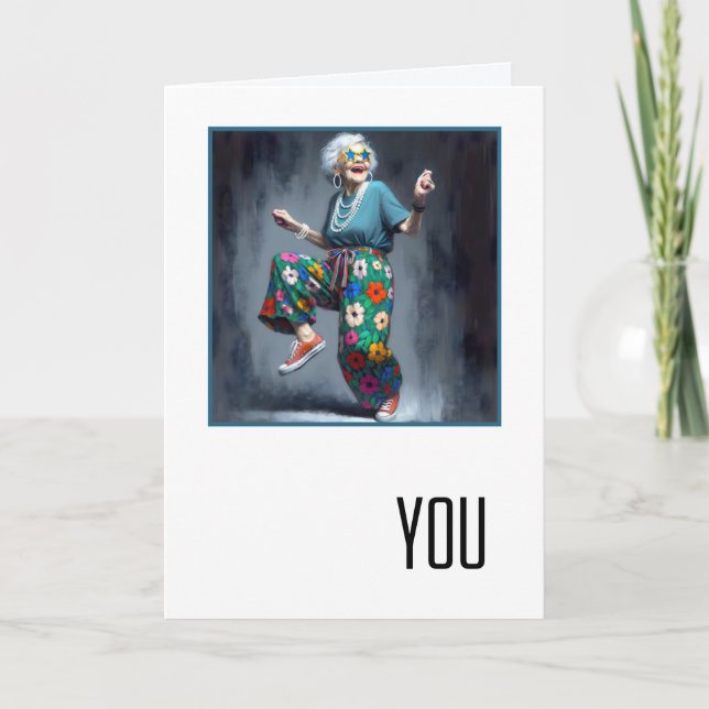 Birthday Dancing Old Lady  Kort (Framsida)