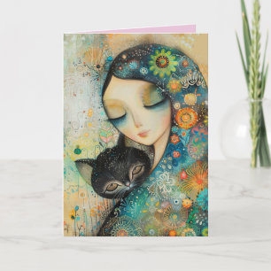 BIRTHDAY DAUGHTER GIRL & CAT GREETCARD KORT