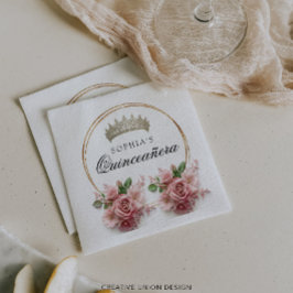 Birthday Decor i Quinceañera Rosa ros Krona Pappersservett