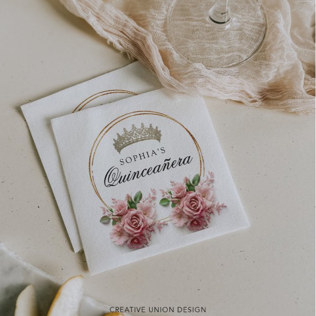 Birthday Decor i Quinceañera Rosa ros Krona Pappersservett (Skapare uppladdad)
