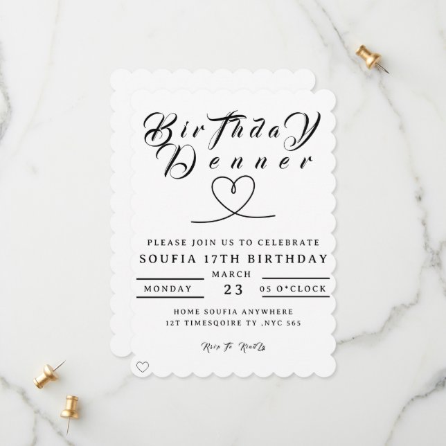 Birthday Dinner Invitation, Editable Birthday Dinn Spara Datumet (Fram/Back In Situ)