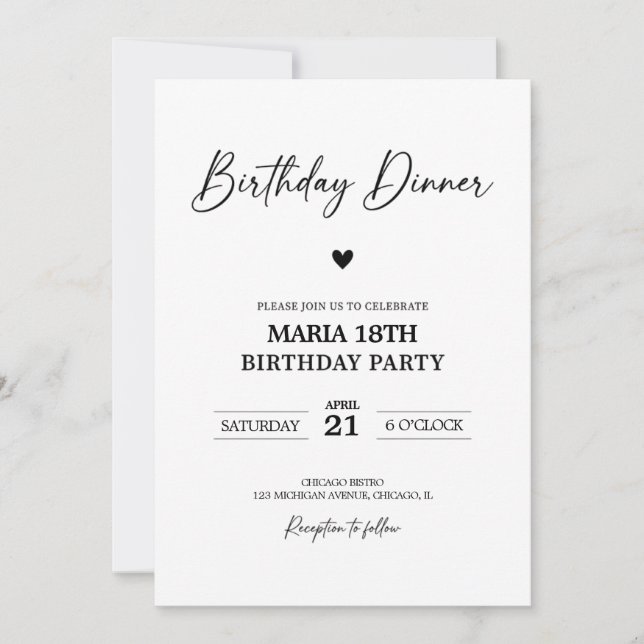 Birthday Dinner Invitation for Adults Editable Inbjudningar (Framsida)