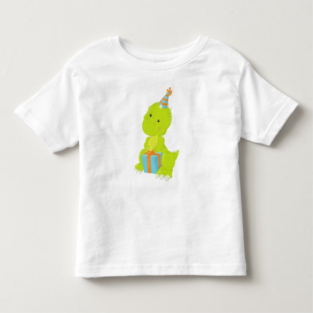 Birthday Dinosaur, Party Dinosaur, Gift, Party Hat T Shirt (Framsida)