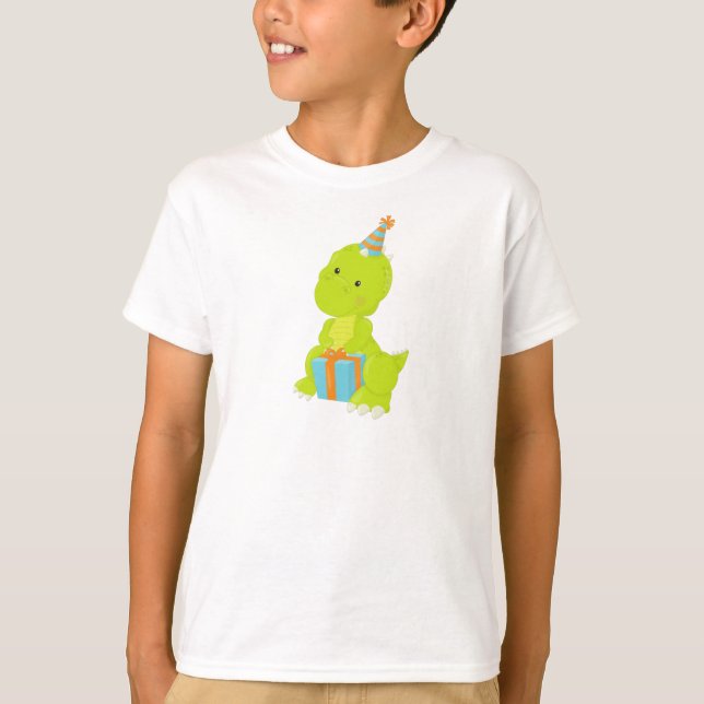 Birthday Dinosaur, Party Dinosaur, Gift, Party Hat T Shirt (Framsida)