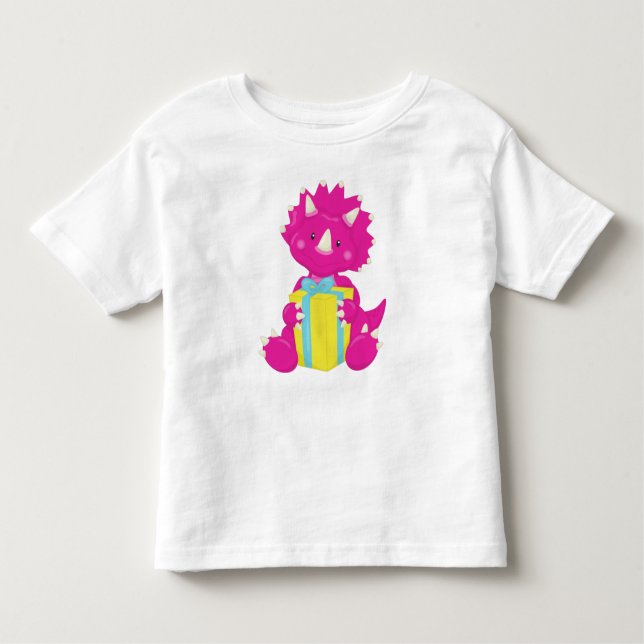 Birthday Dinosaur, Rosa Dinosaur, Party Dinosaur T Shirt (Framsida)