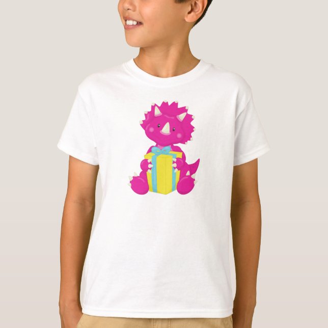 Birthday Dinosaur, Rosa Dinosaur, Party Dinosaur T Shirt (Framsida)