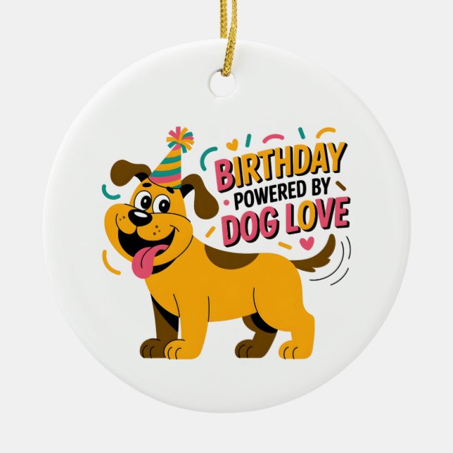 Birthday Dog Love Party Illustration Julgransprydnad Keramik (Framsidan)